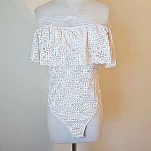 Victoria’s Secret lace, off white body suit.  Size medium